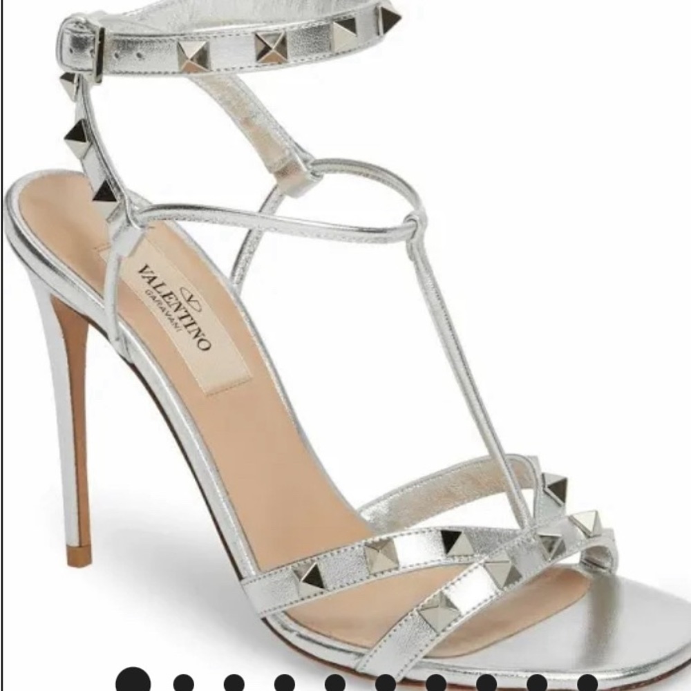 Valentino metallic silver leather rock stud strappy stilettos